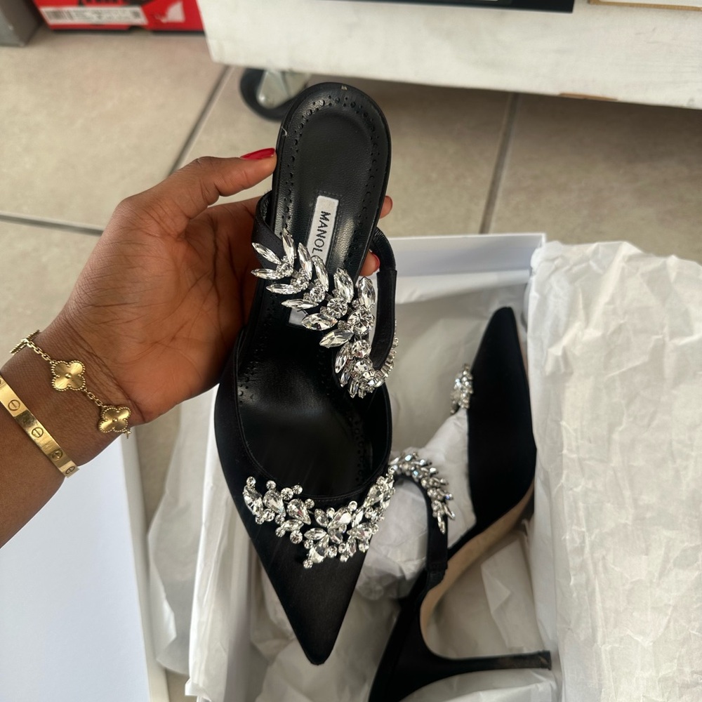 Manolo Blahnik Black Crystal Embellished Women's Shoes
